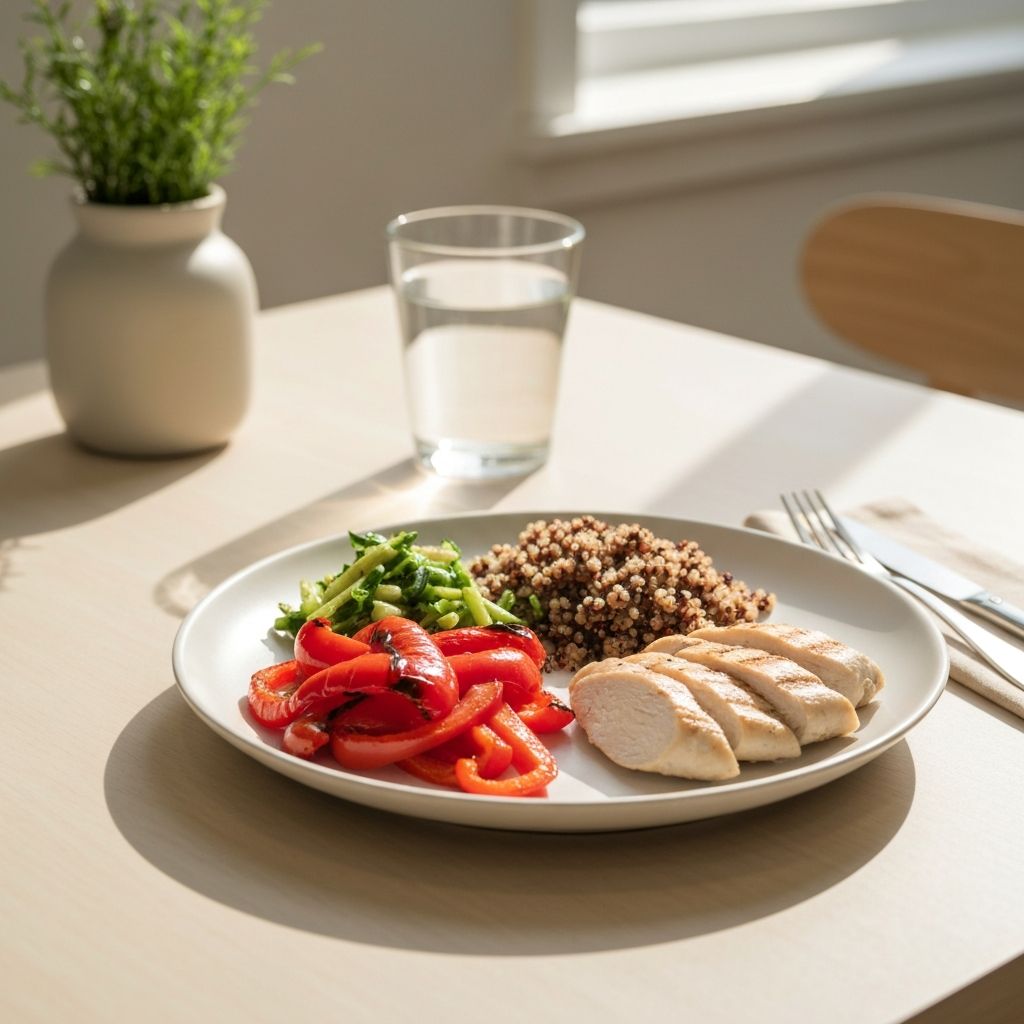 Ausgewogene Teller mit Gemüse, Getreide und natürlichen Zutaten